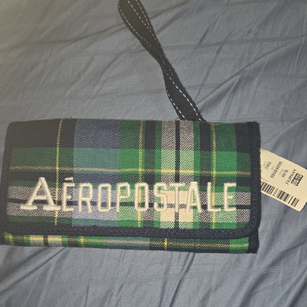 Aeropostale Green and Blue Plaid Wallet
